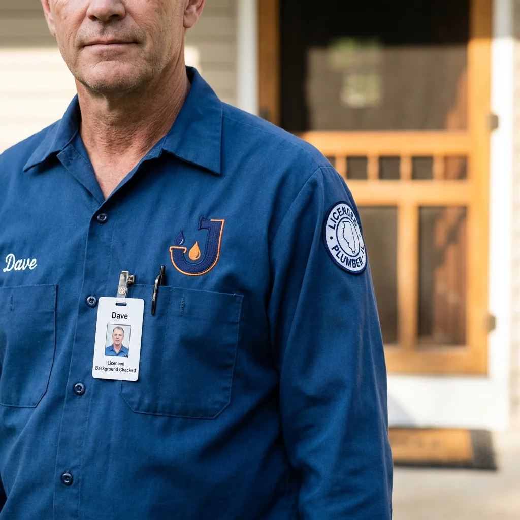 Licensed plumber showing ID badge in North Wilkesboro, NC