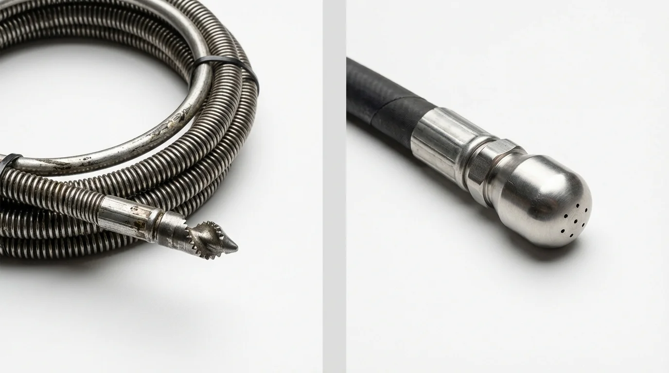 Drain snake cable and hydro jetting nozzle used for drain cleaning in North Wilkesboro, NC