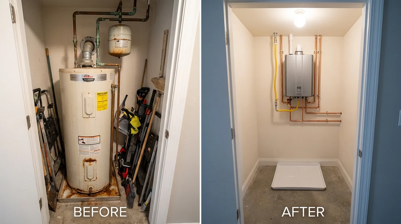 Tank water heater versus wall-mounted tankless unit comparison for North Wilkesboro, NC homeowners