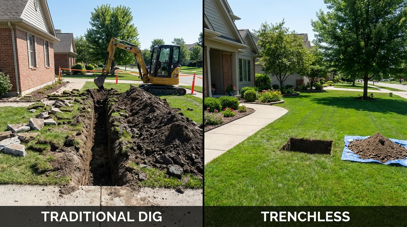 Trenchless sewer repair with minimal yard damage versus traditional excavation in North Wilkesboro, NC